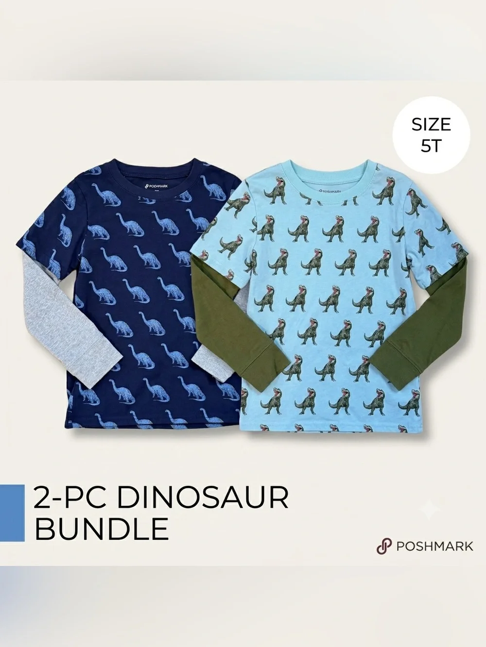 The Children's Place 2-Pack Dinosaur Long Sleeve Tops - Navy & Light Blue